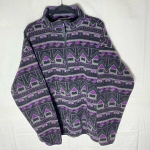 Vintage Rough Dress Purple Grey Geometric Print Half Zip Pullover Fleece XL